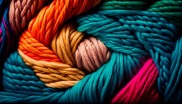 Photo yarn for knitting multicolored threads a lot generative ai