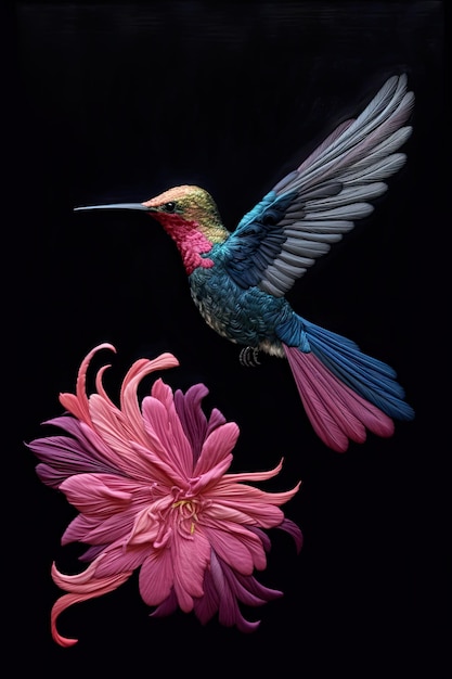 Yarn painting of a hummingbird