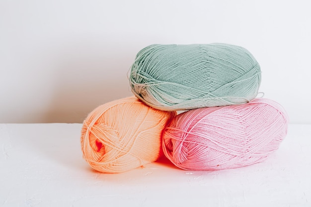 Yarn in pastel spring colors for childrens clothing balls of
wool from delicate pastel threads