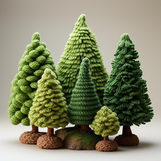 Yarn pine perfection cute pine trees isolated on white