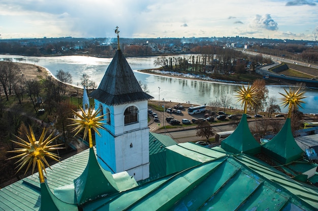 Yaroslavl. Image of ancient Russian city. Beautiful house and ch