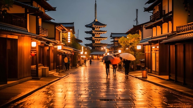 京都の八坂の塔と三年坂通り