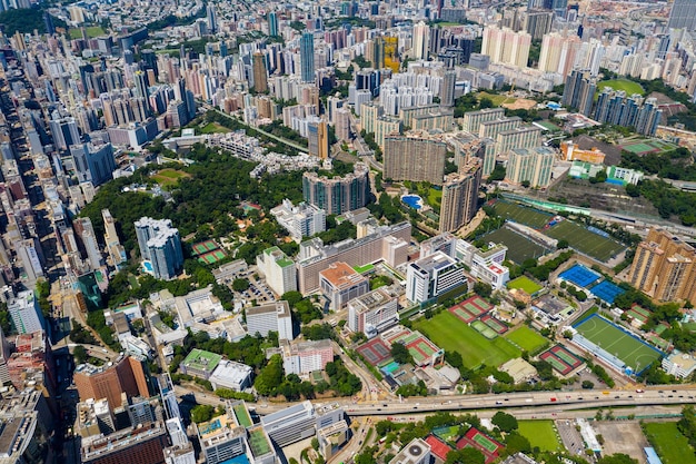 Yau Ma Tei, Hong Kong 10 september 2019: Bovenaanzicht van de stad Hong Kong