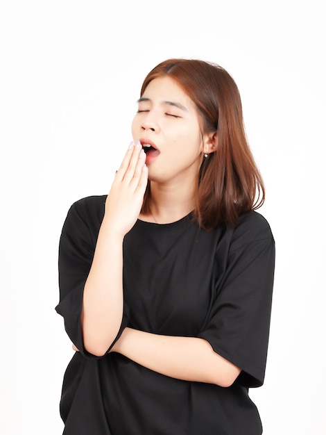 Yawning Gesture Of Beautiful Asian Woman Isolated On White Background