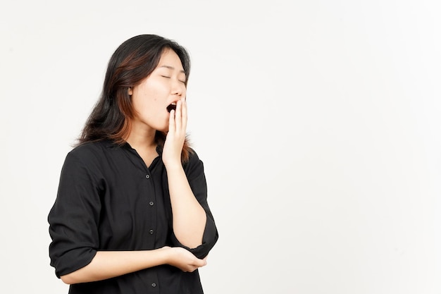 Yawning gesture of Beautiful Asian Woman Isolated On White Background