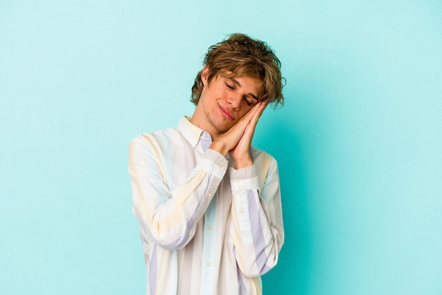 Yawning showing a tired gesture covering mouth with hand