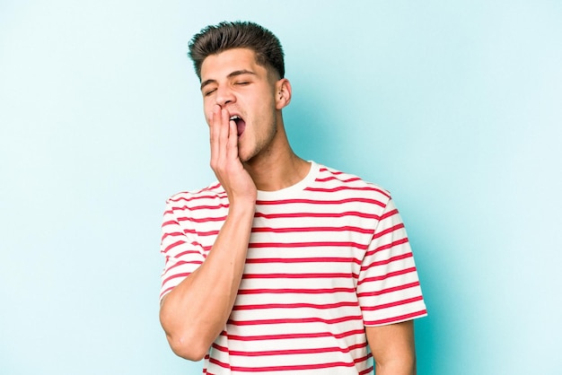 Yawning showing a tired gesture covering mouth with hand