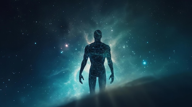 Yber space concept of glowing astral body silhouette neural network AI generated art