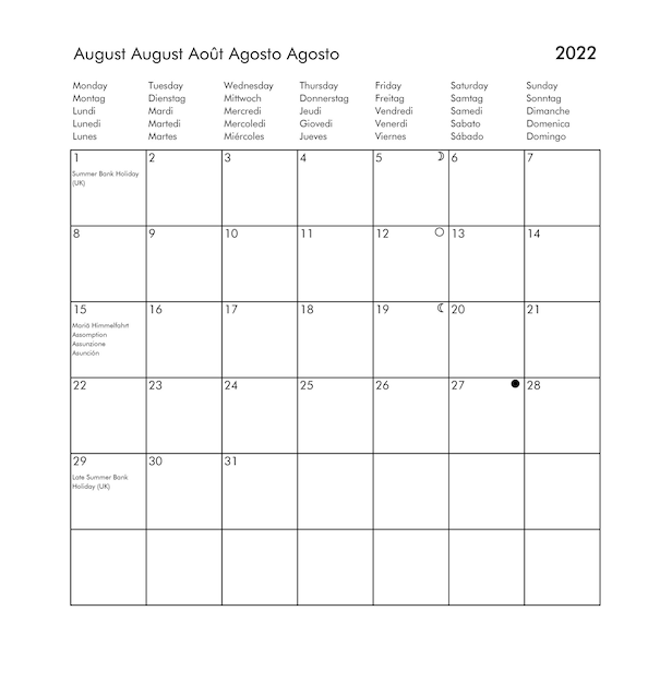 Photo year 2022 august international calendar with holidays