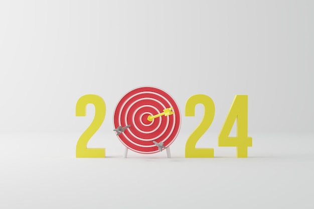 Year 2024 with dart board Business goal concept