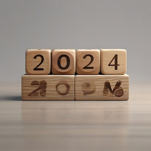 Year 2024 written on wooden blocks AI