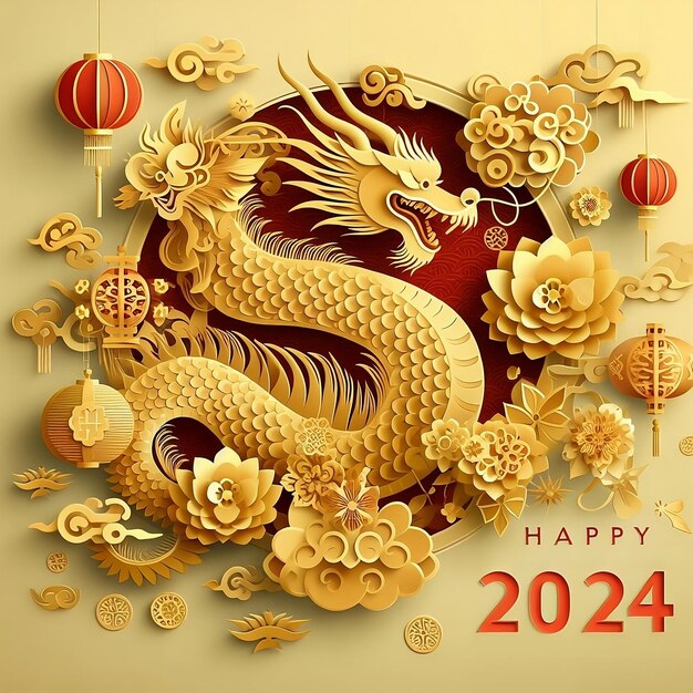 Photo year of the dragon chinese 2024 celebration paper cutout chinese dragon design