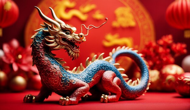 Year of the dragon chinese new year background dragon zodiac dragon wallpaper 4K dragon statue