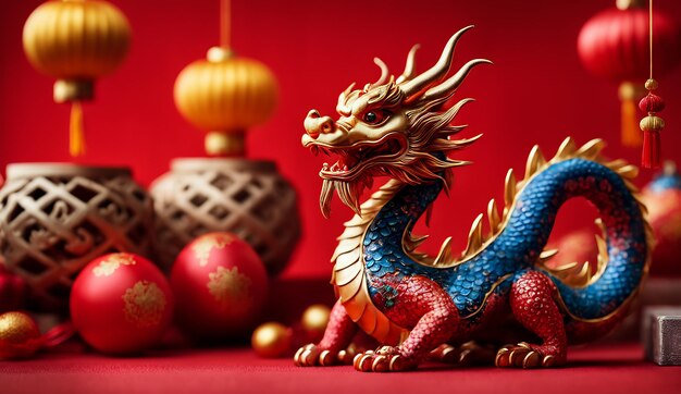 Year of the dragon chinese new year background dragon zodiac dragon wallpaper 4K dragon statue