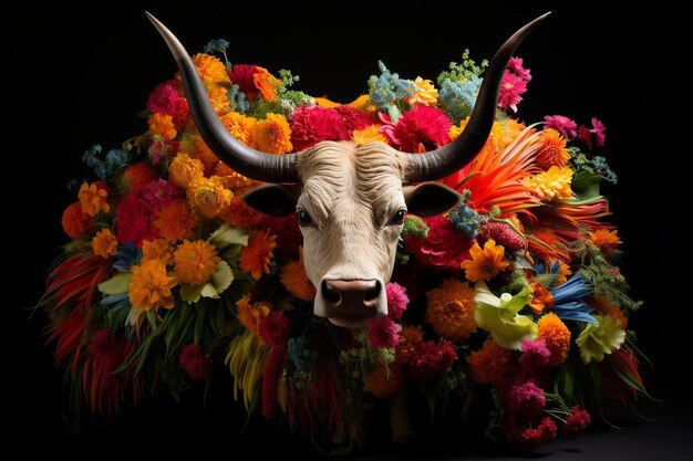 The year of ox decorated with flowers