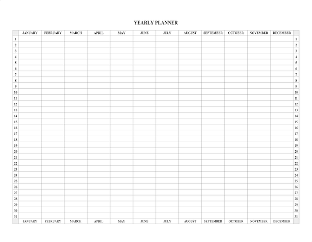 yearly calendar 2022 schedule with empty cells to write planner 2022 in english