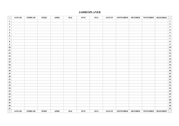 Yearly calendar 2022 schedule with empty cells to write Planner 2022 in German