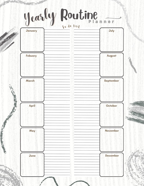Yearly routine planner printable template digital blank page