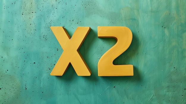 黄色い3D文字 Xと2が青い背景に描かれています