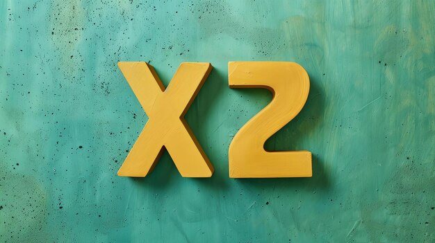 写真 黄色い3d文字 xと2が青い背景に描かれています