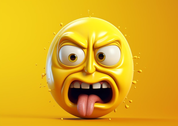 Yellow 3D smiley emoji showing moods and facial expressions