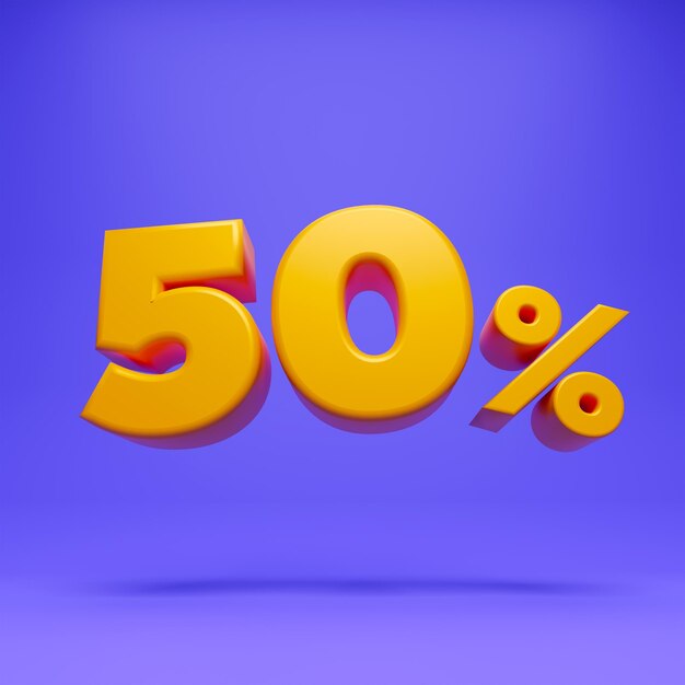 A yellow 50 % sign with a purple background