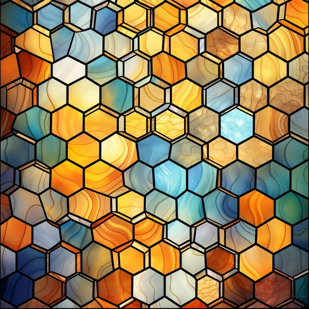 Yellow abstract background Golden honeycomb pattern Linear website template on black backdrop