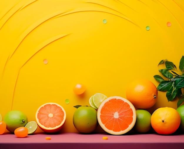 yellow abstract background with tropical fruits