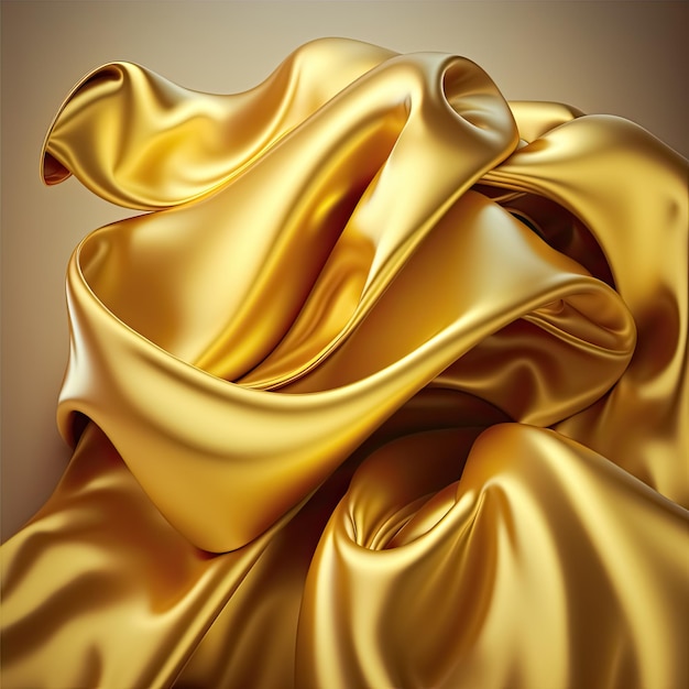 Yellow abstract shiny plastic silk or satin wavy background