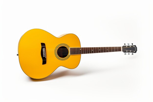 Желтая акустическая гитара на белом фоне на белой или прозрачной поверхности PNG прозрачный фон