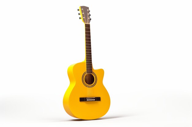 Photo yellow acoustic guitar on white background on a white or clear surface png transparent background