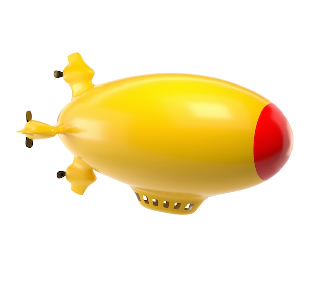 白い背景の上の黄色の飛行船。 3Dイラスト