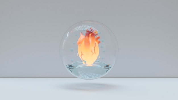 Photo yellow anatomical heart in jar