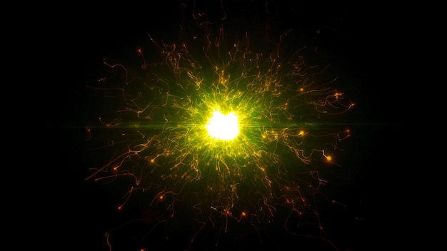 밝은 둥근 에너지 구조 공간 구의 노란색과 주황색 미래 우주 입자