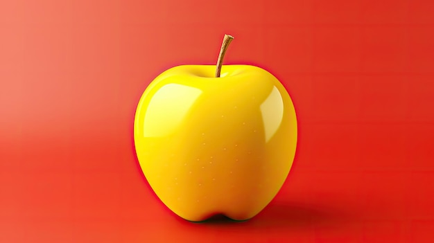 Foto mela gialla su sfondo rosso