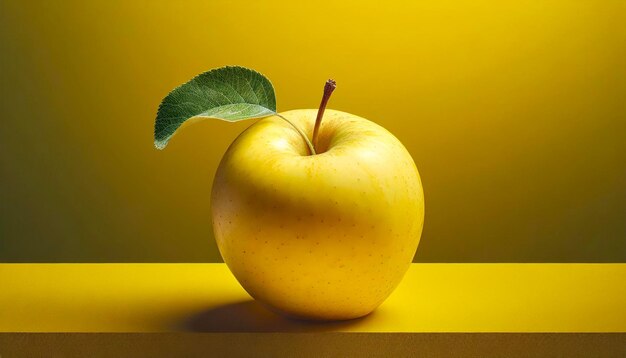 Yellow apple on the yellow background