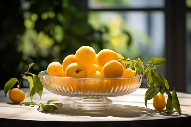 Photo yellow apricots in glass bowl