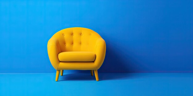 Yellow armchair on a blue background minimalism place for text generative ai