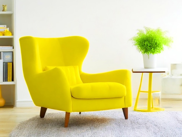 Yellow armchair in living room with copy space HD image