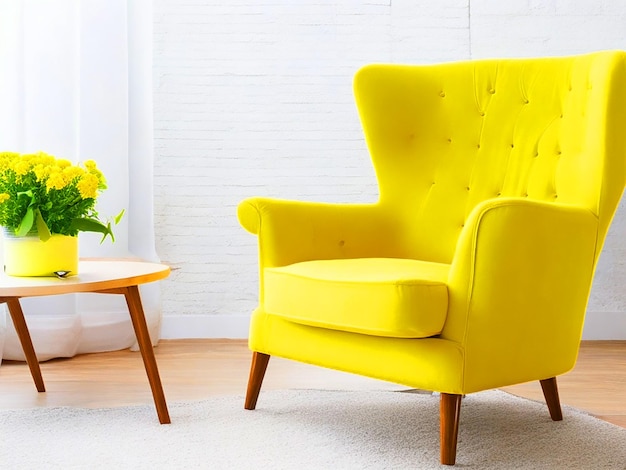 Желтый кресло в гостиной с копировальным пространством HD изображение