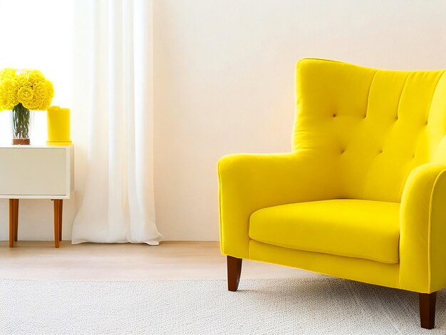 Photo yellow armchair in living room with copy space hd image