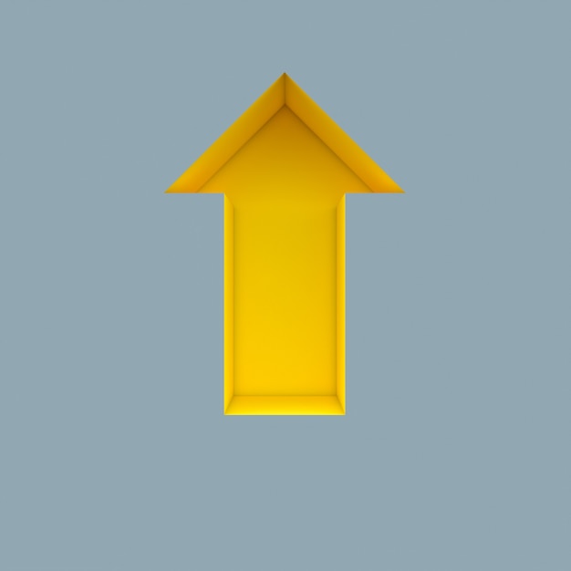 Yellow arrow on gray background. 3d render. nobody around.