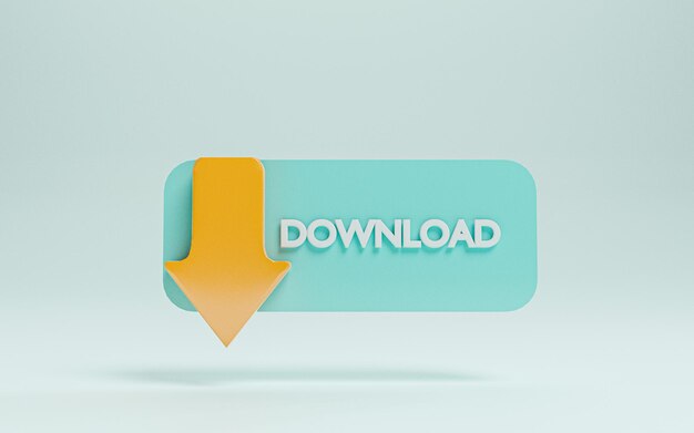 Yellow arrow with blue bar for download concept by 3d render.