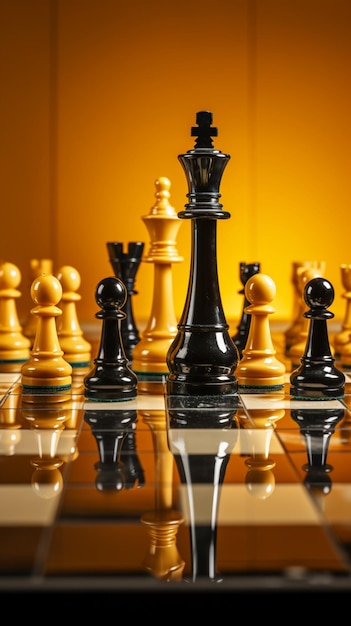 Premium AI Image  A yellow background accentuates the presence of chess  pieces and the board Vertical Mobile Wallpaper