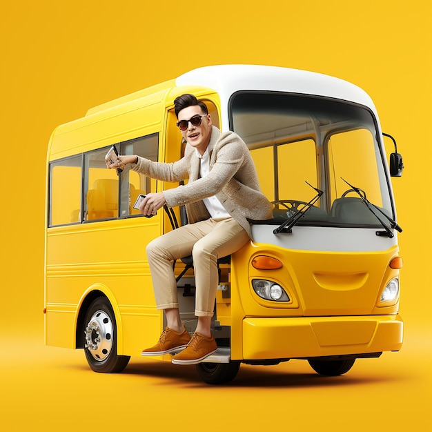 Yellow background bus driving illustration