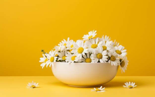 Yellow background highlighting a white bowl