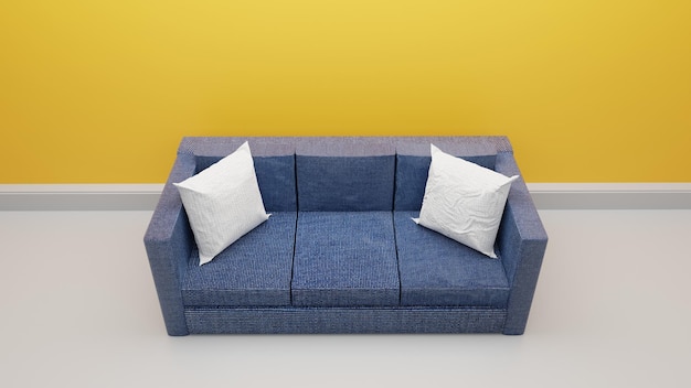 Yellow background living room sofa 3d rendering