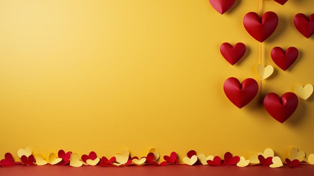 Yellow background red heart isolated on yellow background