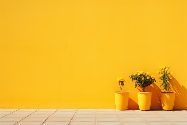 Yellow background smooth wall flower pot 3 pieces of sunlight