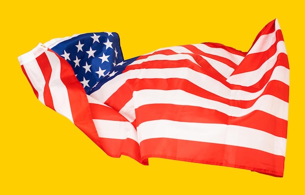 Yellow background, usa flag, template for horizontal banner